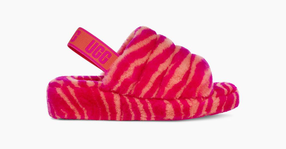 Ugg Slide Womens - Ugg Fluff Yeah Zebra Rose - 036XUASPM